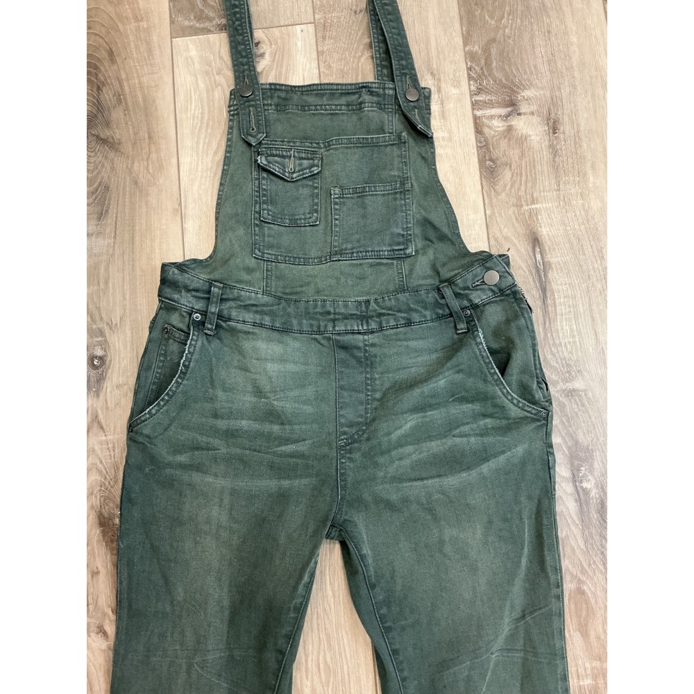 Free People Green Denim Overalls Slim Straight Leg Bib Jumpsuit Size 28 - Picture 2 of 5
